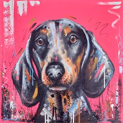 Sausage III by Samantha Ellis - Original Painting on Box Canvas sized 30x30 inches. Available from Whitewall Galleries